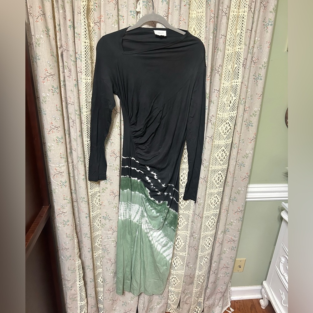 R.G.‎ Kane Long Sleeve Ruched Tie Dye Maxi Dress Black Green – Size Small NWOT